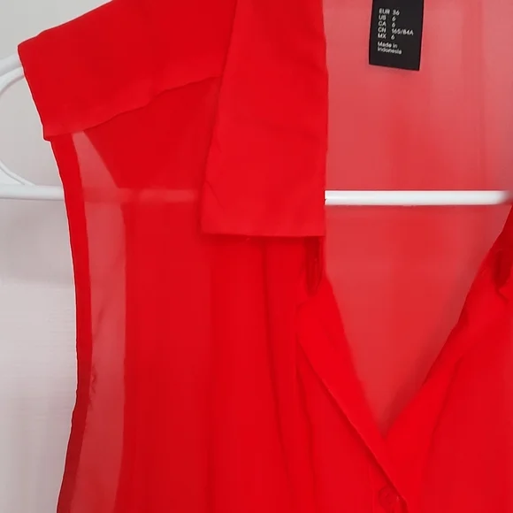 H&M Hot Red Sheer Sleeveless Top - Picture 3 of 5
